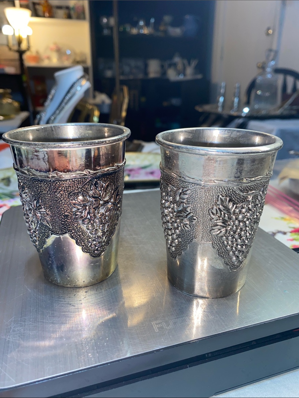 (2) 1950’s Etched Silver Plated Judaica Jewish Israel Cup For Kiddush